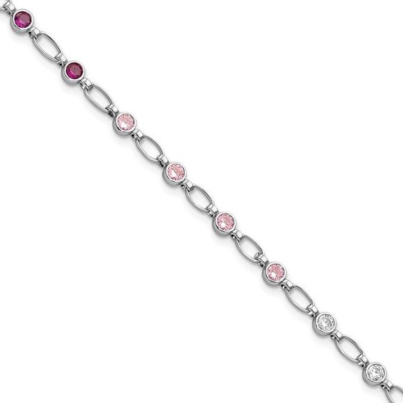 Kazi Luxury Sterling Silver Rhodium-plated Polished Red Pink Clear CZ Bracelet